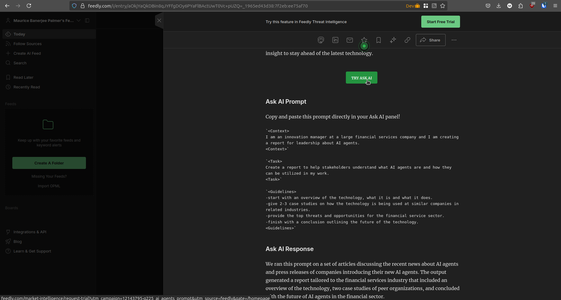 Feedly Ask AI article
